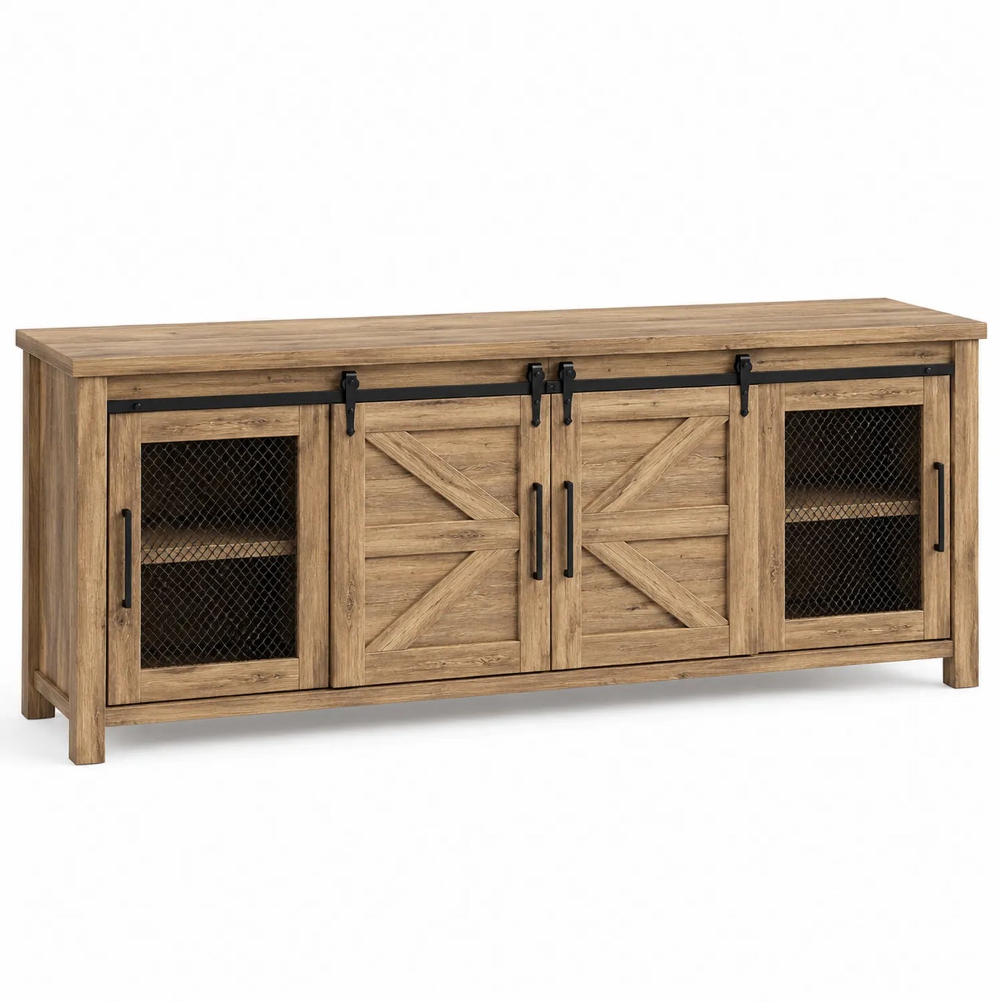 Massivholz TV-Schrank mit Schiebetüren und Metallgittern