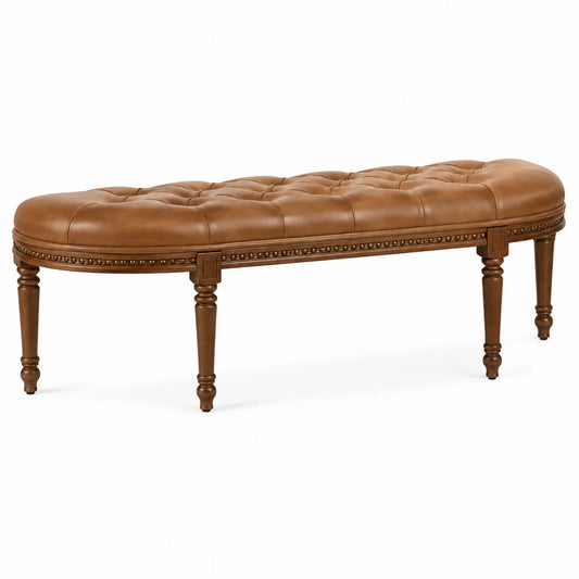 Sitzbank aus Massivholz und Leder Braun 150cm