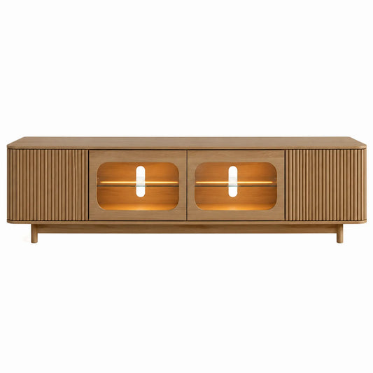 TV-Schrank aus Eichenholz mit Glastüren und LED-Beleuchtung 150x40x50 cm