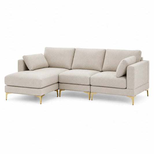 Ecksofa Stoff Beige mit Metallbeinen