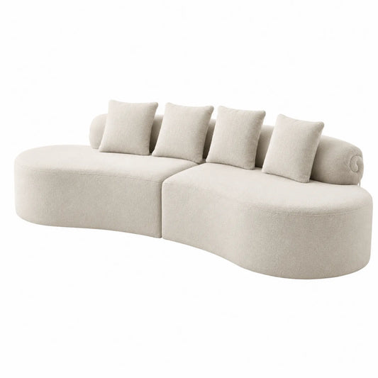 Geschwungenes Sofa-Set aus Bouclé-Stoff Creme