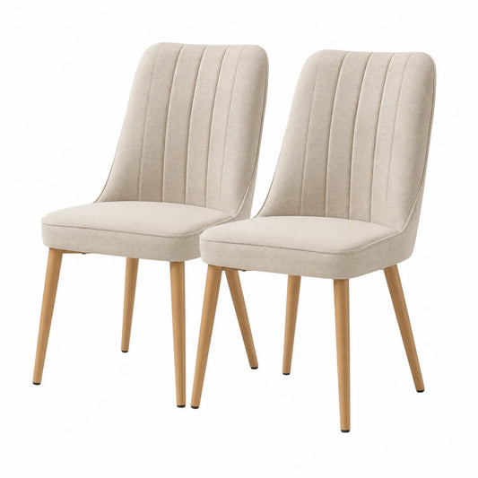 2er Set Esszimmerstühle Stoff Beige Holz