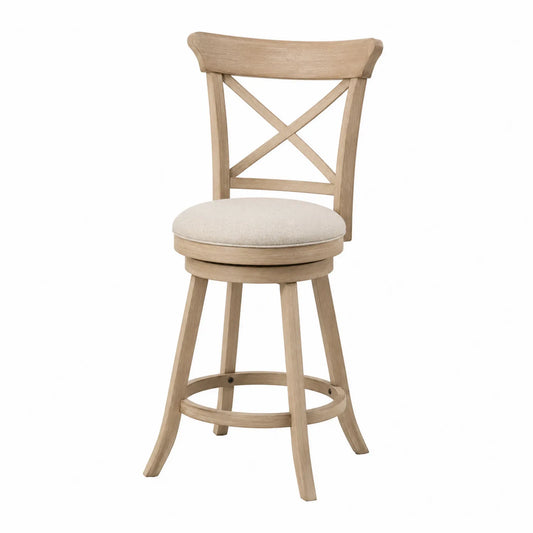 Holz Barhocker mit Stoffbezug, drehbar, Beige