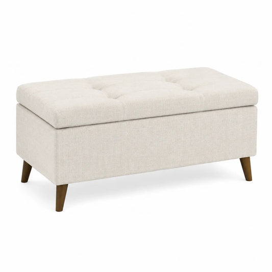 Beige Leinenbank mit Stauraum
