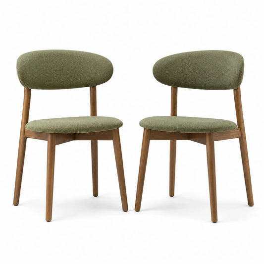 2er Set Holzstühle mit Olivgrünem Bezug