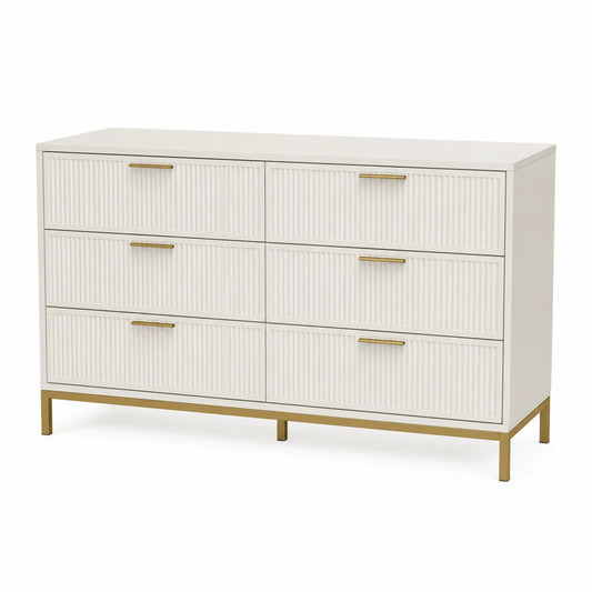 Kommode mit 6 Schubladen aus MDF und Metall, Weiß